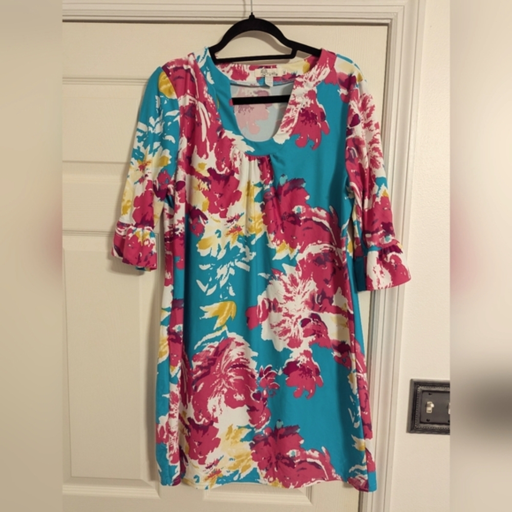 Aryeh Colorful pink and blue sheath dress half sleeves size XL